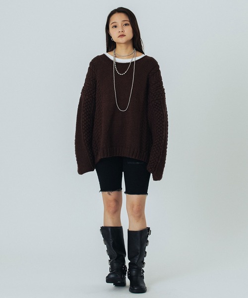 ROSE BUD（ローズバッド）の「NEPAL MOTIF KNIT（ニット/セーター・レディース・オフホワイト/ブラウン・ONE SIZE）」の6枚目の写真