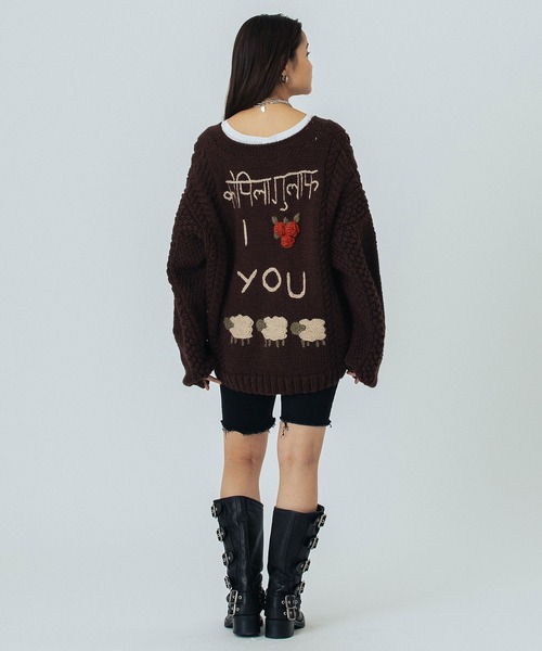 ROSE BUD（ローズバッド）の「NEPAL MOTIF KNIT（ニット/セーター・レディース・オフホワイト/ブラウン・ONE SIZE）」の9枚目の写真