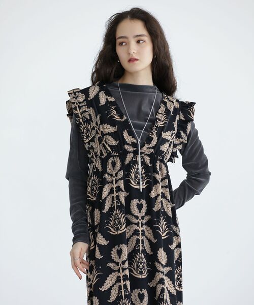 ESCAR（エスカー）の「■ESCAR ボタニカルptフリルエプロンワンピース（ワンピース・レディース・ブラウン/ブラック・FREE）」の10枚目の写真