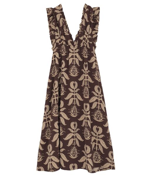 ESCAR（エスカー）の「■ESCAR ボタニカルptフリルエプロンワンピース（ワンピース・レディース・ブラウン/ブラック・FREE）」の5枚目の写真