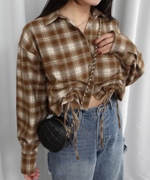 Lots of Love（ロッツオブラブ）の「ドロストクロップドネルチェックシャツ（シャツ/ブラウス）」