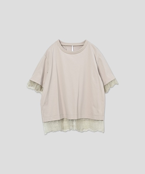 WHYTO.(ホワイト)の「「WHYTO. / ホワイト」レースコンビTシャツ(Tシャツ/カットソー・レディース・グレイッシュベージュ/オフホワイト・36)」の2枚目の写真