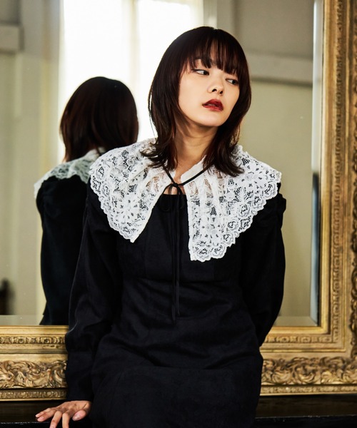 mysty woman（ミスティウーマン）の「レース襟付き微起毛ワンピース 613484（ワンピース・レディース・ベージュ/ブラック/グレー・FREE）」の11枚目の写真