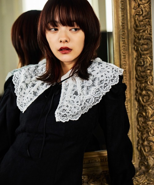 mysty woman（ミスティウーマン）の「レース襟付き微起毛ワンピース 613484（ワンピース・レディース・ベージュ/ブラック/グレー・FREE）」の12枚目の写真