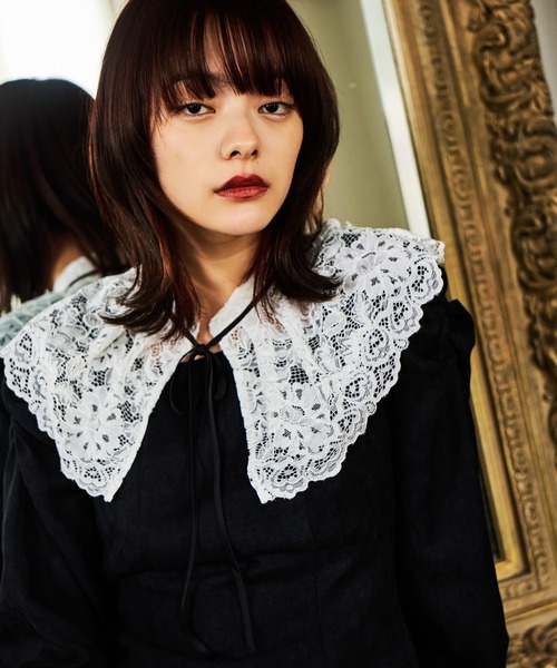 mysty woman（ミスティウーマン）の「レース襟付き微起毛ワンピース 613484（ワンピース・レディース・ベージュ/ブラック/グレー・FREE）」の13枚目の写真