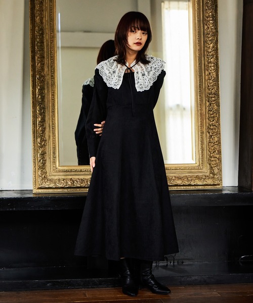 mysty woman（ミスティウーマン）の「レース襟付き微起毛ワンピース 613484（ワンピース・レディース・ベージュ/ブラック/グレー・FREE）」の6枚目の写真