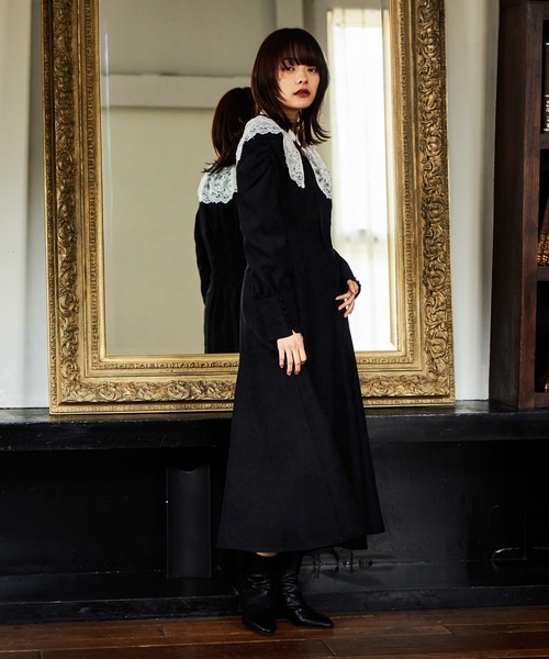 mysty woman（ミスティウーマン）の「レース襟付き微起毛ワンピース 613484（ワンピース・レディース・ベージュ/ブラック/グレー・FREE）」の7枚目の写真