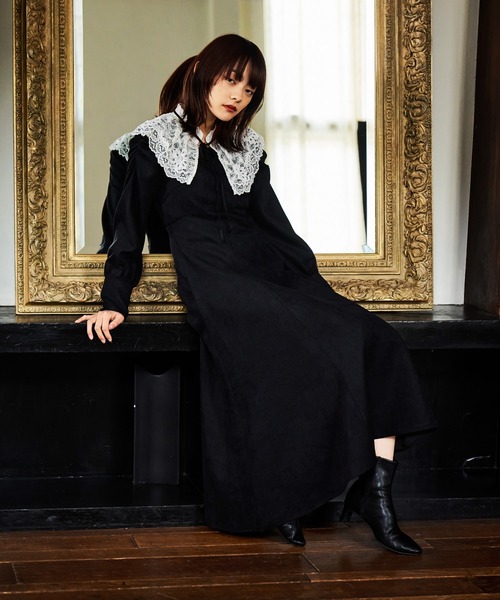 mysty woman（ミスティウーマン）の「レース襟付き微起毛ワンピース 613484（ワンピース・レディース・ベージュ/ブラック/グレー・FREE）」の8枚目の写真