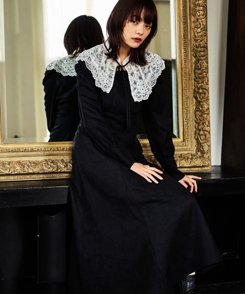 mysty woman（ミスティウーマン）の「レース襟付き微起毛ワンピース 613484（ワンピース・レディース・ベージュ/ブラック/グレー・FREE）」の9枚目の写真