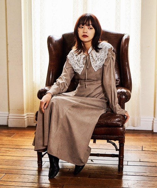 mysty woman（ミスティウーマン）の「レース襟付き微起毛ワンピース 613484（ワンピース・レディース・ベージュ/ブラック/グレー・FREE）」の15枚目の写真