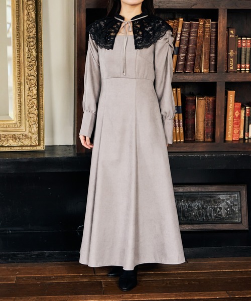 mysty woman（ミスティウーマン）の「レース襟付き微起毛ワンピース 613484（ワンピース・レディース・ベージュ/ブラック/グレー・FREE）」の17枚目の写真