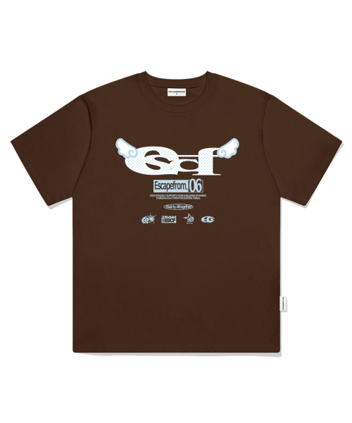 ESCAPEFROM(エスケープフロム)の「エンジェル ESCF ロゴ コラージュプリント オーバーサイズ 半袖Tシャツ ブラウン(Tシャツ/カットソー・レディース・その他・SMALL/MEDIUM/LARGE)」の2枚目の写真