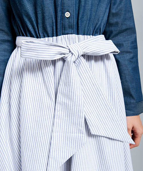 MILLION CARATS（ミリオンカラッツ）の「ダンガリー×ストライプワンピース（ワンピース・レディース・ネイビー/サックスブルー・FREE）」の10枚目の写真