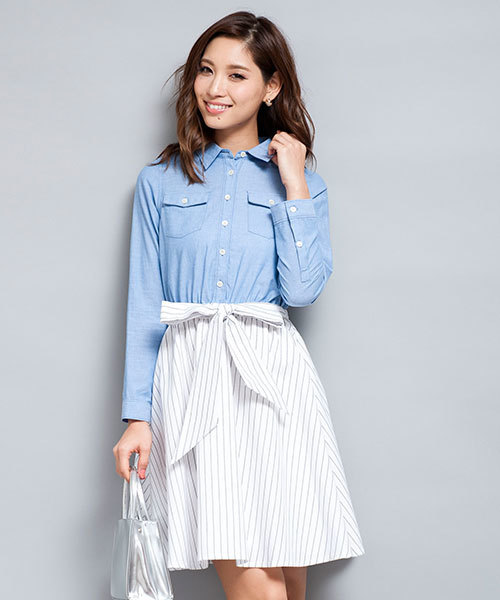 MILLION CARATS（ミリオンカラッツ）の「ダンガリー×ストライプワンピース（ワンピース・レディース・ネイビー/サックスブルー・FREE）」の11枚目の写真