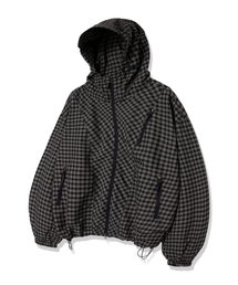 LIKE THE MOST（ライクザモースト）の「ユニセックスエッセンシャルバルーンチェックフードパーカーウィンドブレーカー_ブラック（ナイロンジャケット）」