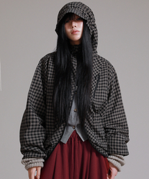 LIKE THE MOST（ライクザモースト）の「ユニセックスエッセンシャルバルーンチェックフードパーカーウィンドブレーカー_ブラック（ナイロンジャケット）」