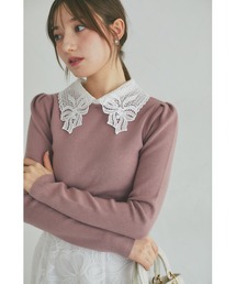 tocco closet（トッコ　クローゼット）の「【ZOZO限定】リボンレース襟ロングスリーブニットトップス（ニット/セーター）」