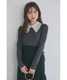 tocco closet（トッコ　クローゼット）の「【ZOZO限定】リボンレース襟ロングスリーブニットトップス（ニット/セーター）」