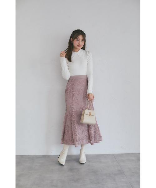 美品　ルネ　Rene ニットトップス　リボン　レース　ピンク 美品 ルネ Rene ニットトップス リボン レース ピンク