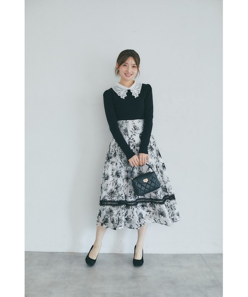 tocco closet（トッコ　クローゼット）の「【ZOZO限定】リボンレース襟ロングスリーブニットトップス（ニット/セーター・レディース・ブラック/ピンクベージュ/オフホワイト/チャコール・M）」の16枚目の写真
