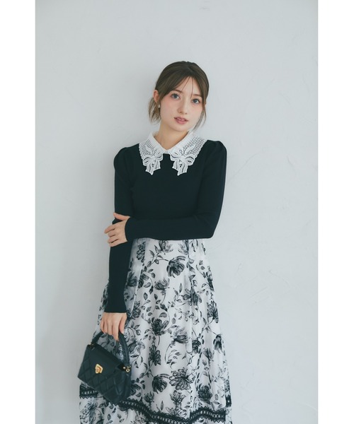 tocco closet（トッコ　クローゼット）の「【ZOZO限定】リボンレース襟ロングスリーブニットトップス（ニット/セーター・レディース・ブラック/ピンクベージュ/オフホワイト/チャコール・M）」の17枚目の写真