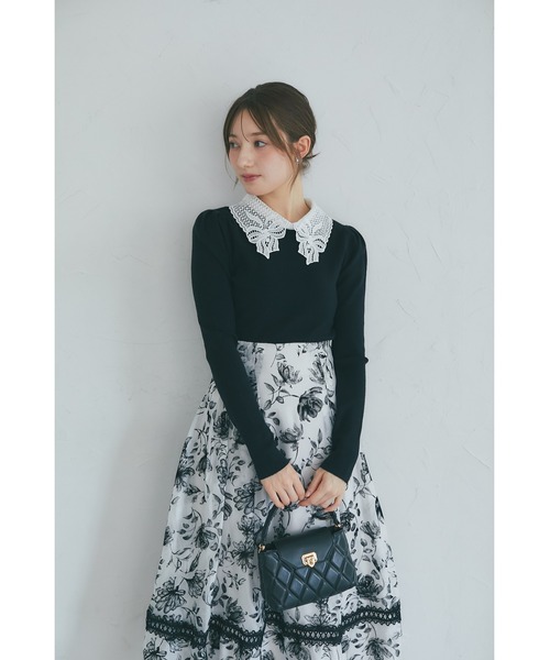 tocco closet（トッコ　クローゼット）の「【ZOZO限定】リボンレース襟ロングスリーブニットトップス（ニット/セーター・レディース・ブラック/ピンクベージュ/オフホワイト/チャコール・M）」の18枚目の写真