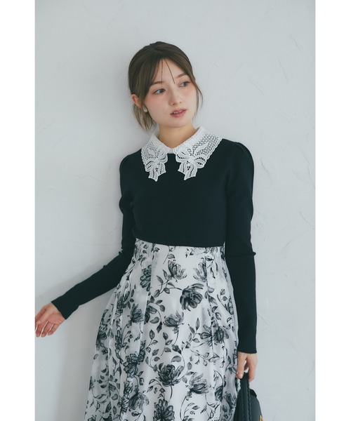 tocco closet（トッコ　クローゼット）の「【ZOZO限定】リボンレース襟ロングスリーブニットトップス（ニット/セーター・レディース・ブラック/ピンクベージュ/オフホワイト/チャコール・M）」の19枚目の写真
