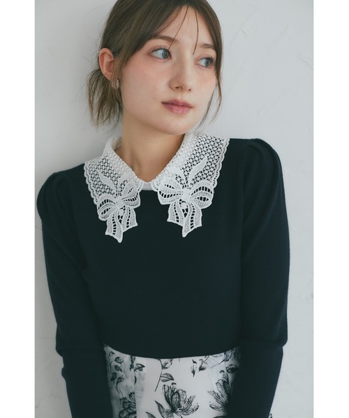 tocco closet（トッコ　クローゼット）の「【ZOZO限定】リボンレース襟ロングスリーブニットトップス（ニット/セーター・レディース・ブラック/ピンクベージュ/オフホワイト/チャコール・M）」の21枚目の写真