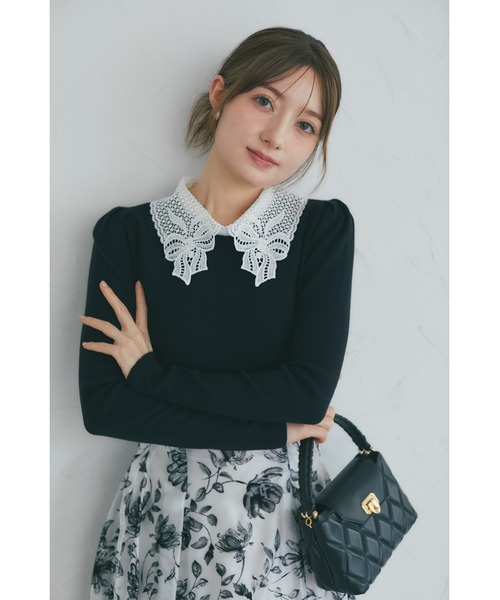 tocco closet（トッコ　クローゼット）の「【ZOZO限定】リボンレース襟ロングスリーブニットトップス（ニット/セーター・レディース・ブラック/ピンクベージュ/オフホワイト/チャコール・M）」の20枚目の写真
