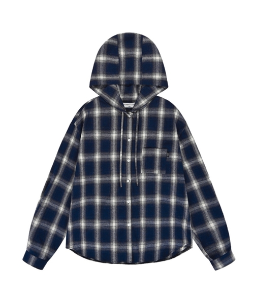 ACOVER(オコボ)の「タータンチェックフードシャツ3カラー(シャツ/ブラウス・レディース・ブラック/ベージュ/ネイビー/レッド/カーキ/ダークネイビー/ネイビー系・MEDIUM/LARGE)」の6枚目の写真