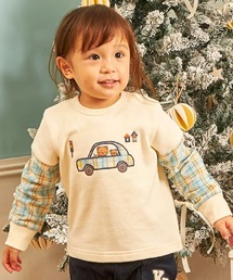 KP BOY | 先染チェック くるまアップリケ 裏毛トレーナー(スウェット)