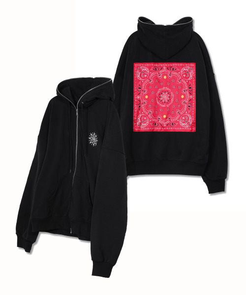 VERSE ONE(バースワン)の「PAISLEY LOGO BANDANA FULL ZIP HOODIE BLACK/RED(パーカー・レディース・その他・LARGE/MEDIUM)」の1枚目の写真