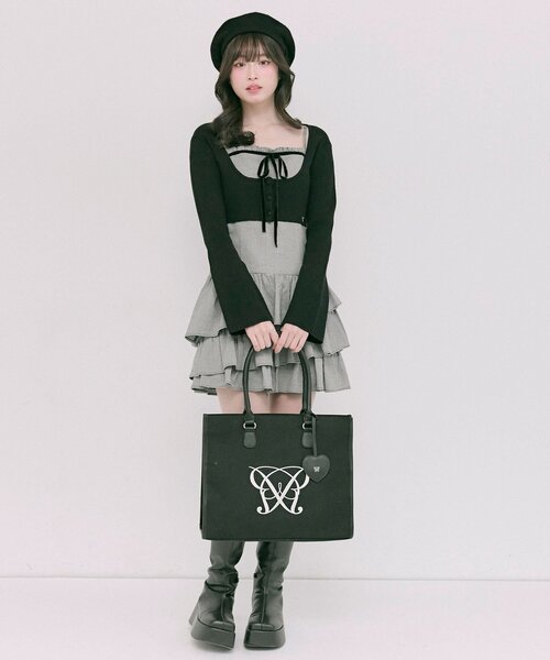 OLIVE des OLIVE（オリーブデオリーブ）の「Aimerianejoieハートミラーチャーム付きトート（トートバッグ・レディース・ブラウン/ベージュ/アイボリー/ブラック/サックスブルー/グレイッシュベージュ・FREE）」の20枚目の写真