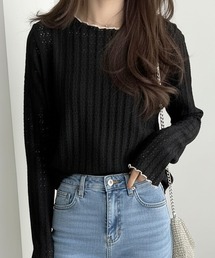 GeeRA（ジーラ）の「【S-LLサイズ展開】春にぴったり!透かし編みメロージャガードカットソートップス（Tシャツ/カットソー）」