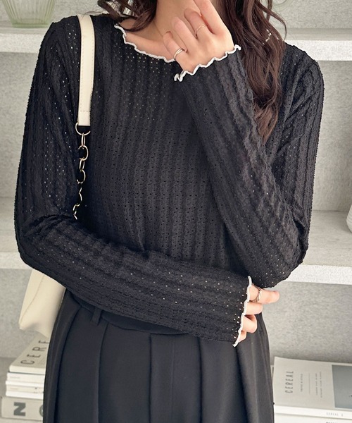 GeeRA(ジーラ)の「【S~LLサイズ展開】表面感配色メロージャガードカットソートップス(Tシャツ/カットソー・レディース・ライトグレー/ブラック/アイボリー・X-LARGE/LARGE/MEDIUM/SMALL)」の10枚目の写真