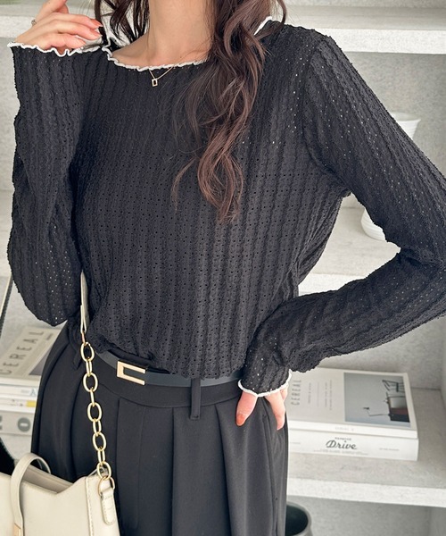 GeeRA(ジーラ)の「【S~LLサイズ展開】表面感配色メロージャガードカットソートップス(Tシャツ/カットソー・レディース・ライトグレー/ブラック/アイボリー・X-LARGE/LARGE/MEDIUM/SMALL)」の11枚目の写真