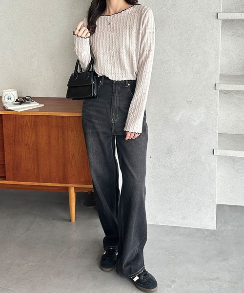 GeeRA(ジーラ)の「【S~LLサイズ展開】表面感配色メロージャガードカットソートップス(Tシャツ/カットソー・レディース・ライトグレー/ブラック/アイボリー・X-LARGE/LARGE/MEDIUM/SMALL)」の16枚目の写真