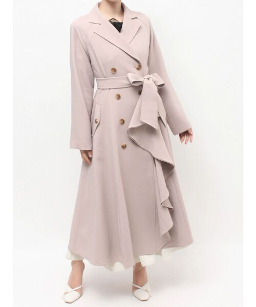 3未使用級 エムズグレイシー フリルテーラード ロングトレンチコート リボン L 3未使用級 エムズグレイシー フリルテーラード ロングトレンチコート