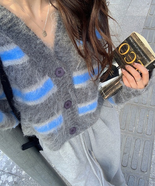 ROGER AND RAW（ロジャーアンドロウ）の「マルチボーダーショートニットカーディガン（カーディガン/ボレロ・レディース・グレー/オレンジ・FREE）」の14枚目の写真