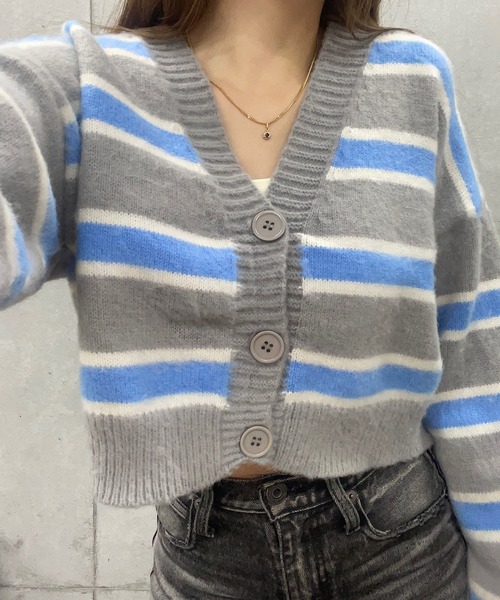 ROGER AND RAW（ロジャーアンドロウ）の「マルチボーダーショートニットカーディガン（カーディガン/ボレロ・レディース・グレー/オレンジ・FREE）」の13枚目の写真