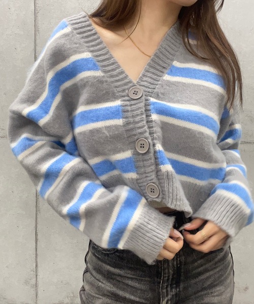 ROGER AND RAW（ロジャーアンドロウ）の「マルチボーダーショートニットカーディガン（カーディガン/ボレロ・レディース・グレー/オレンジ・FREE）」の12枚目の写真