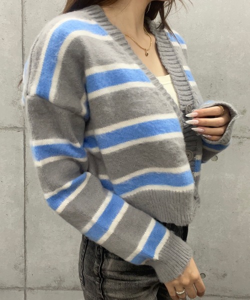 ROGER AND RAW（ロジャーアンドロウ）の「マルチボーダーショートニットカーディガン（カーディガン/ボレロ・レディース・グレー/オレンジ・FREE）」の10枚目の写真