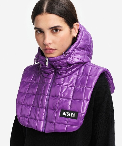 AIGLE（エーグル）の「クリスマスカプセルコレクション 撥水 キルティングフード バラクラバ（ニットキャップ/ビーニー・レディース・バイオレット/ブルー/ブラック/グリーン/レッド・FREE）」の4枚目の写真