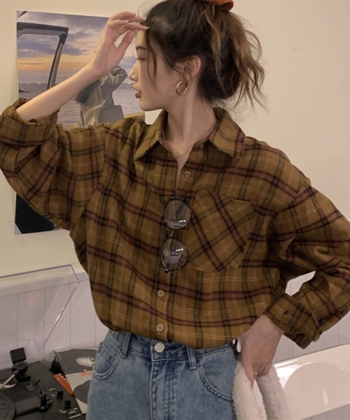 Flugge(フラッジー)の「長袖チェックシャツ(シャツ/ブラウス・レディース・イエロー/グリーン・MEDIUM/LARGE)」の2枚目の写真