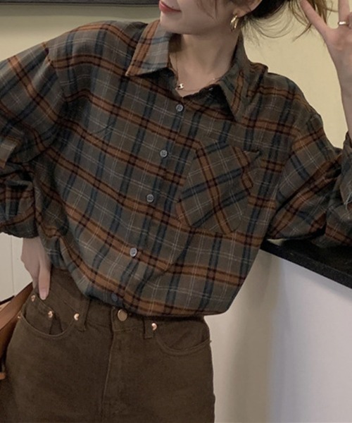 Flugge(フラッジー)の「長袖チェックシャツ(シャツ/ブラウス・レディース・イエロー/グリーン・MEDIUM/LARGE)」の3枚目の写真