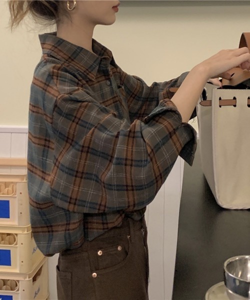 Flugge(フラッジー)の「長袖チェックシャツ(シャツ/ブラウス・レディース・イエロー/グリーン・MEDIUM/LARGE)」の4枚目の写真