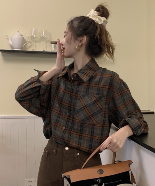 Flugge(フラッジー)の「長袖チェックシャツ(シャツ/ブラウス・レディース・イエロー/グリーン・MEDIUM/LARGE)」の5枚目の写真