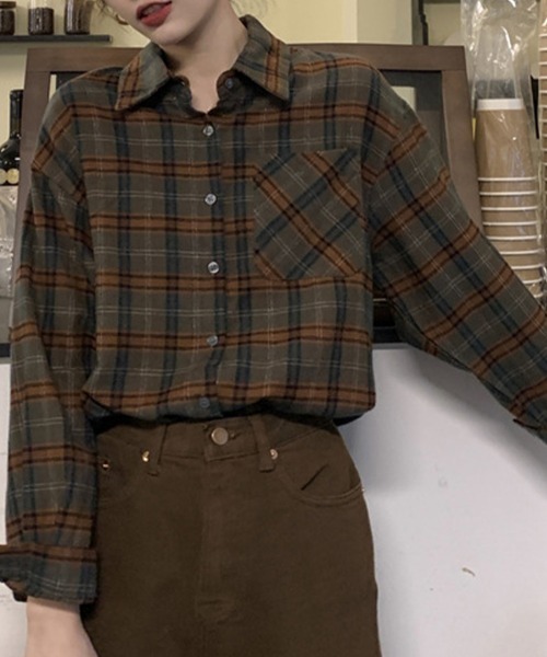 Flugge(フラッジー)の「長袖チェックシャツ(シャツ/ブラウス・レディース・イエロー/グリーン・MEDIUM/LARGE)」の6枚目の写真