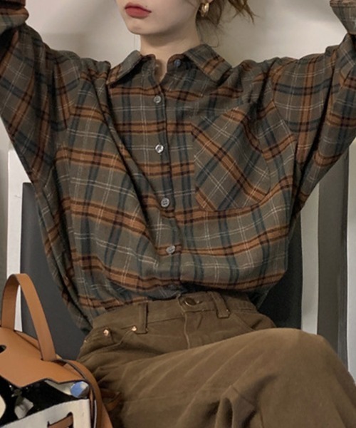Flugge(フラッジー)の「長袖チェックシャツ(シャツ/ブラウス・レディース・イエロー/グリーン・MEDIUM/LARGE)」の7枚目の写真