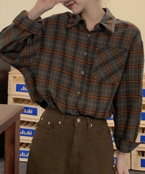 Flugge(フラッジー)の「長袖チェックシャツ(シャツ/ブラウス・レディース・イエロー/グリーン・MEDIUM/LARGE)」の8枚目の写真